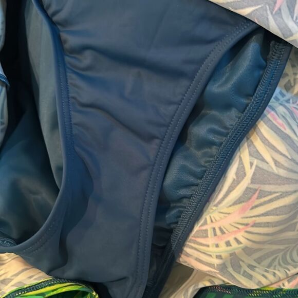 Land's End Plus Size Swim Skirt Tummy Control Panty Baltic Teal Palm Print 20W - Picture 5 of 6